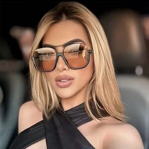 Vintage Double Bridge Oversized Sunglasses Square Frame Women Men UV Style